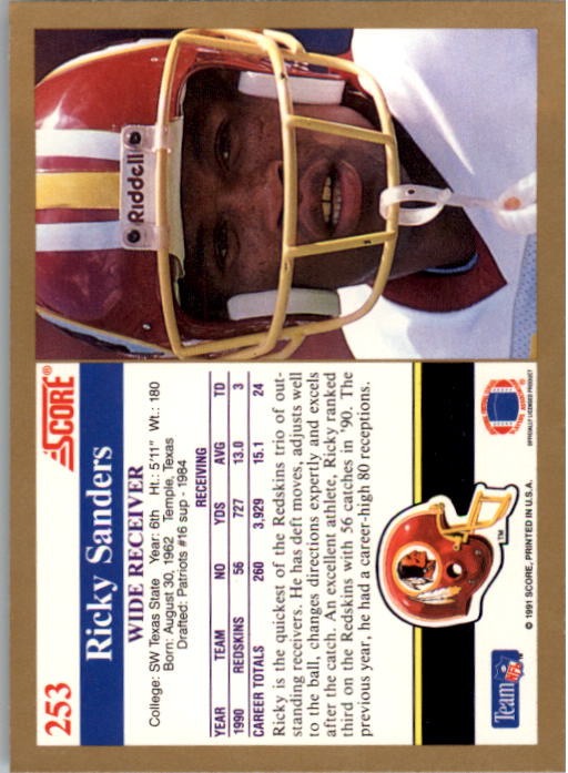 1991 Score #253 Ricky Sanders back image