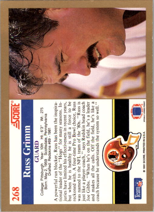 1991 Score #268 Russ Grimm back image