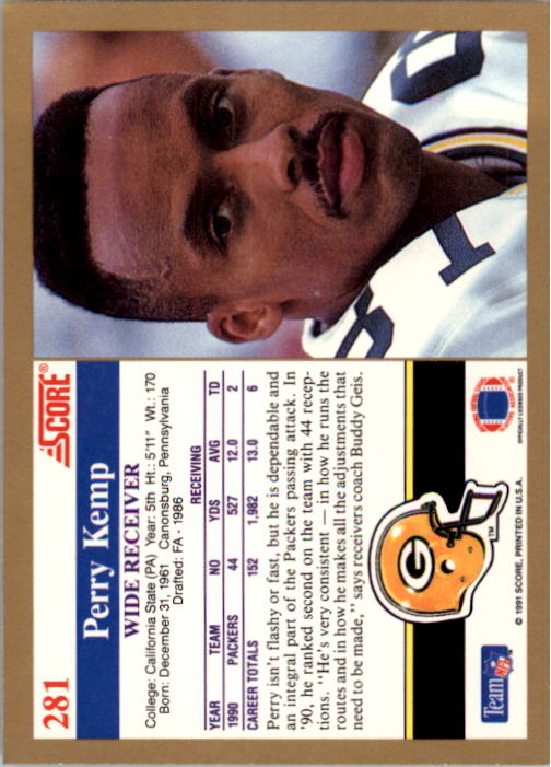 1991 Score #281 Perry Kemp back image