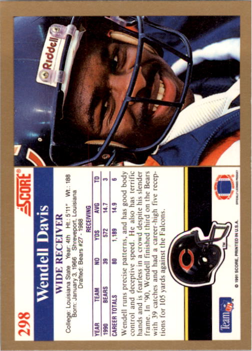 1991 Score #298 Wendell Davis back image