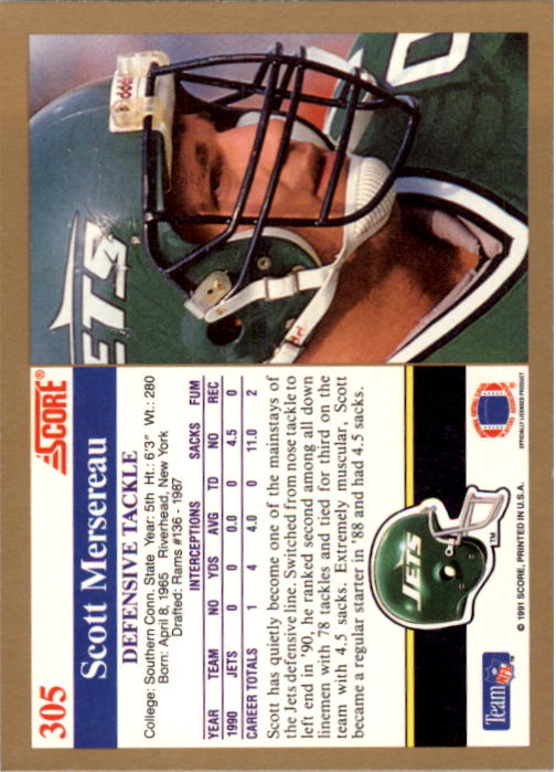 1991 Score Football Card Pick (Base) 252-507 - Picture 109 of 487