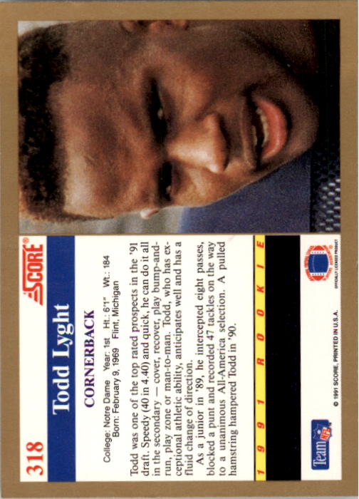 1991 Score Football Card Pick (Base) 252-507 - Picture 135 of 487