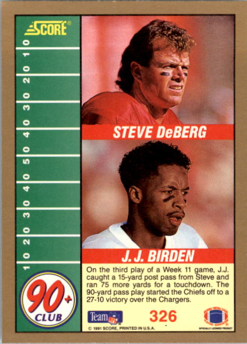 1991 Score #326 Steve DeBerg 90/J.J.Birden back image
