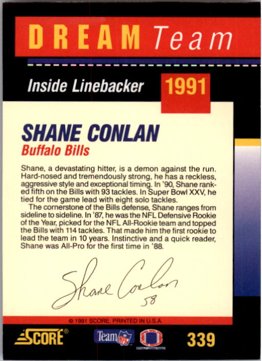 1991 Score #339 Shane Conlan DT back image