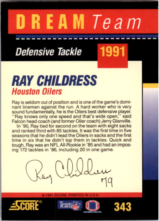 Ray Childress 1991 Score Football Card #79 - Houston Oilers at 's  Sports Collectibles Store