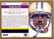 1991 Score #571 Greg Lewis RC back image