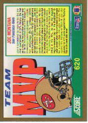 1991 Score #620 Joe Montana MVP back image
