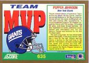 1991 Score #635 Pepper Johnson MVP back image