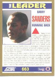 1991 Score #663 Barry Sanders TL back image