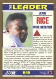 1991 Score #665 Jerry Rice TL back image