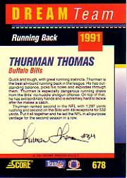 1991 Score #678 Thurman Thomas DT back image