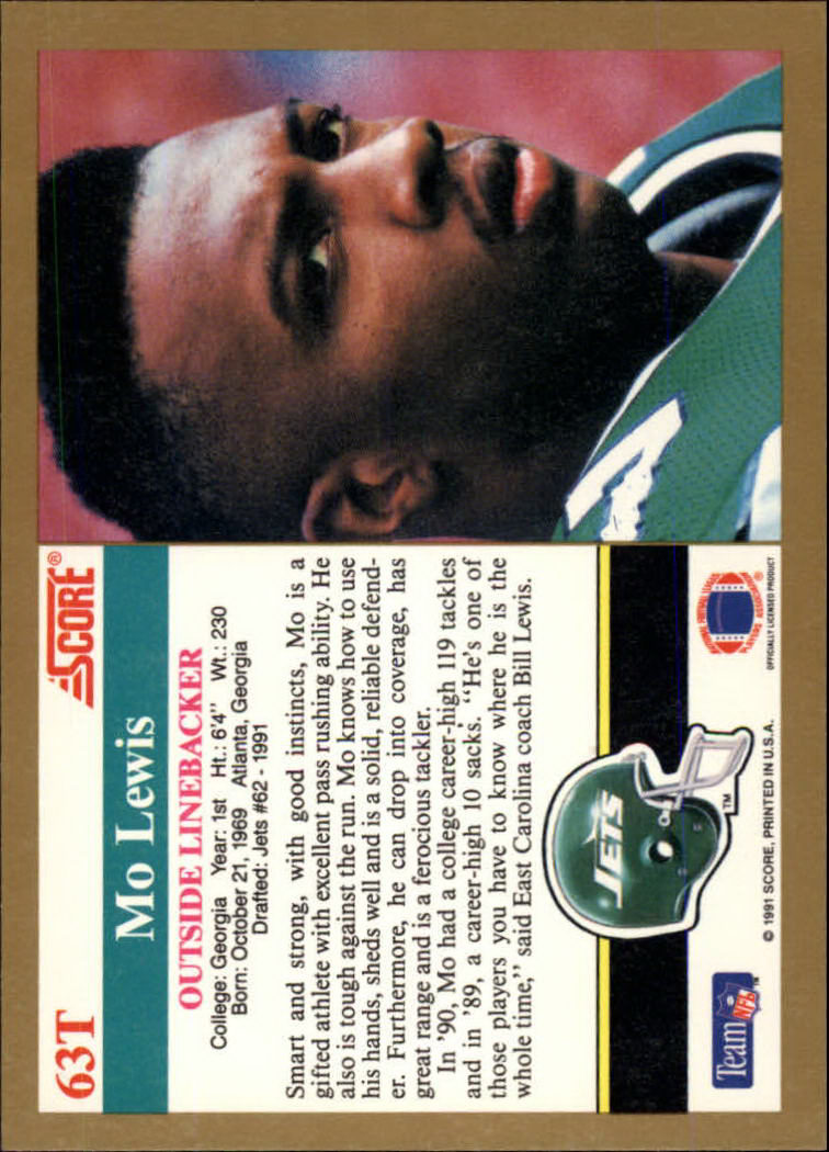 1991 Score Supplemental #63T Mo Lewis RC back image