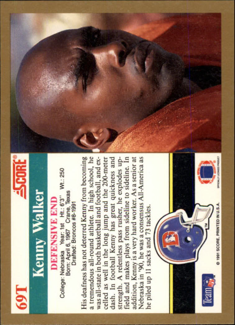 1991 Score Supplemental #69T Kenny Walker back image
