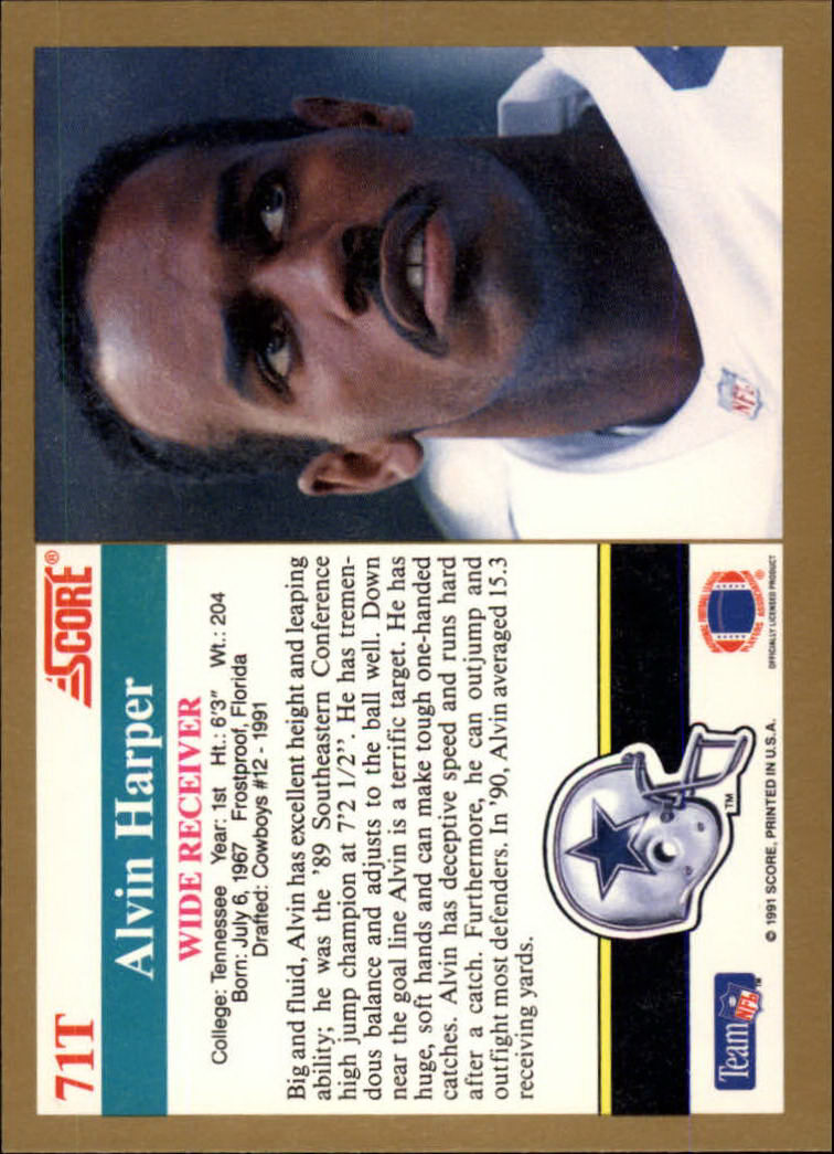1991 Score Supplemental #71T Alvin Harper back image