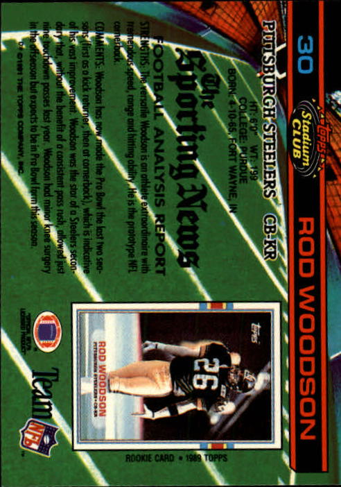 1991 Stadium Club #30 Rod Woodson back image