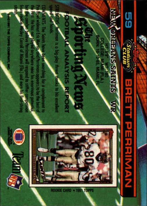 1991 Stadium Club #59 Brett Perriman back image