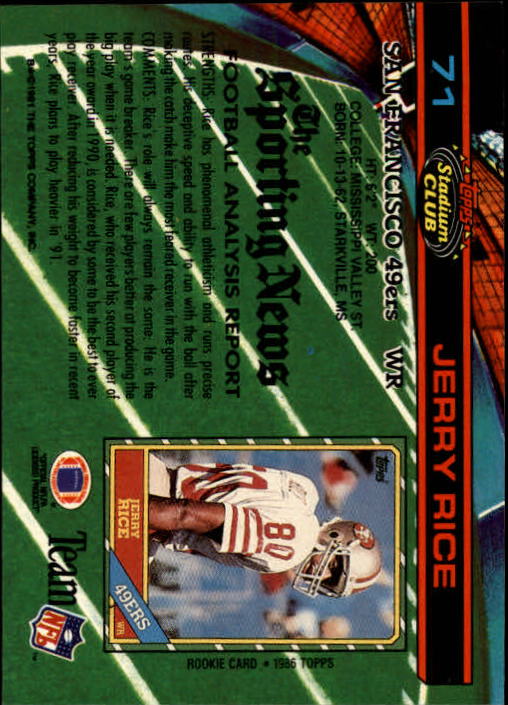 1991 Stadium Club #71 Jerry Rice back image