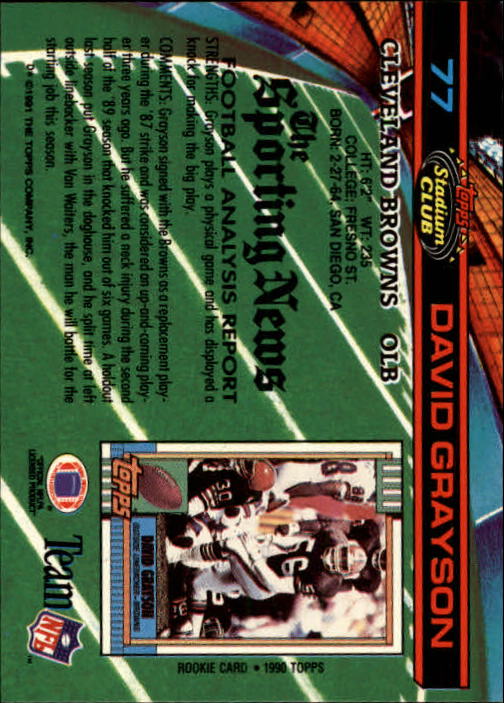 1991 Stadium Club #77 David Grayson back image