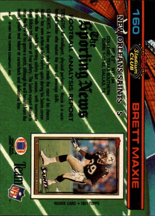 1991 Stadium Club #160 Brett Maxie back image