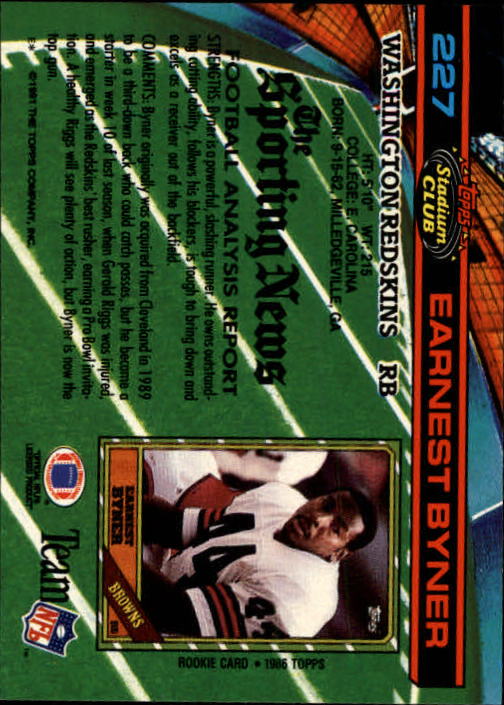 1991 Stadium Club #227 Earnest Byner back image