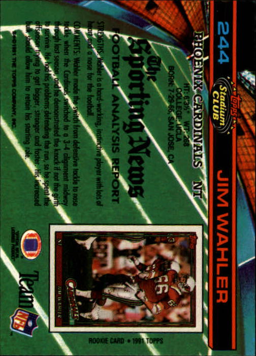 1991 Stadium Club #244 Jim Wahler RC back image