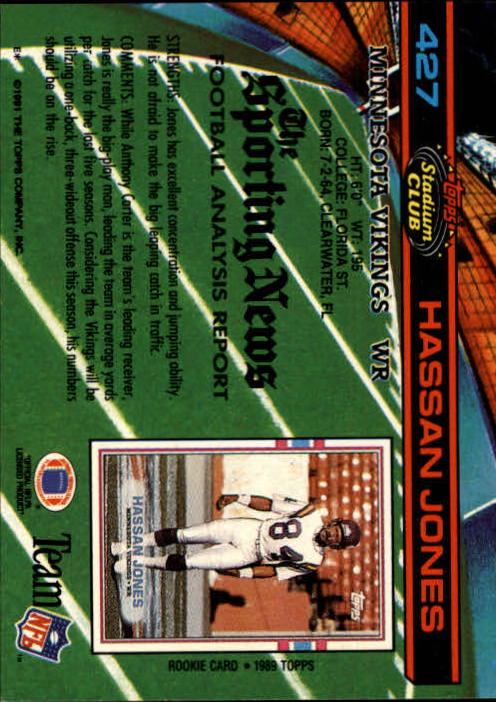 1991 Stadium Club #427 Hassan Jones back image
