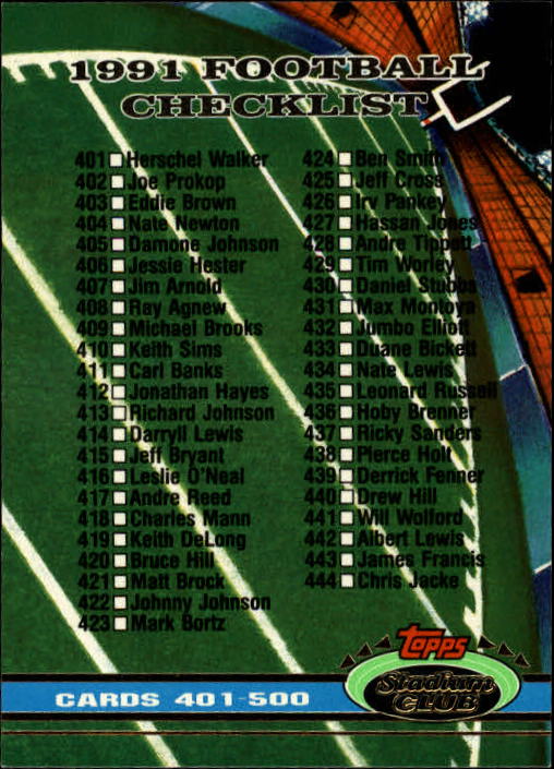 1991 Stadium Club 500 Checklist 401500 NMMT