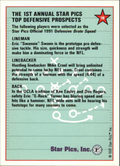 1991 Star Pics #110 Defensive Prospects/Mike Croel/Eric Swann/Eric Turner back image