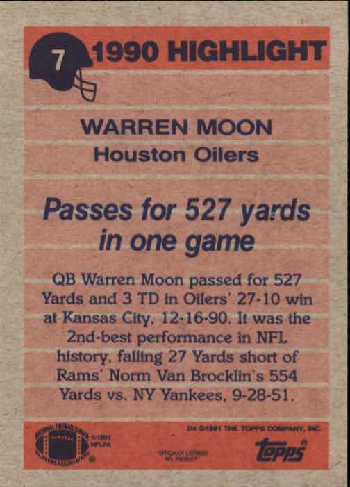 1991 Topps #7 Warren Moon HL back image