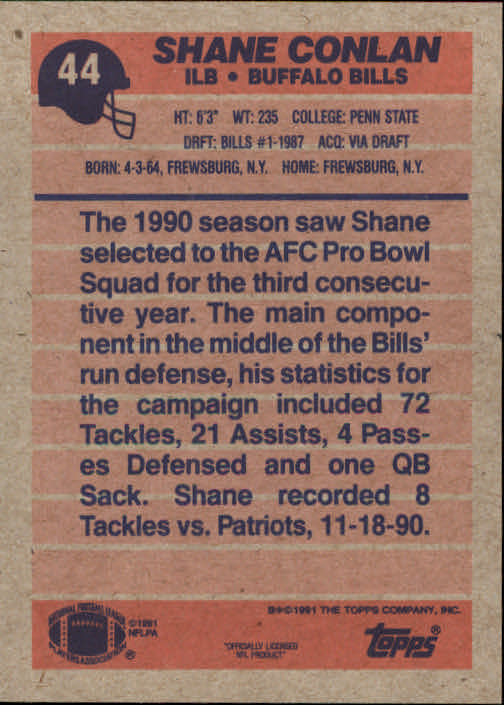 1991 Topps #44 Shane Conlan back image