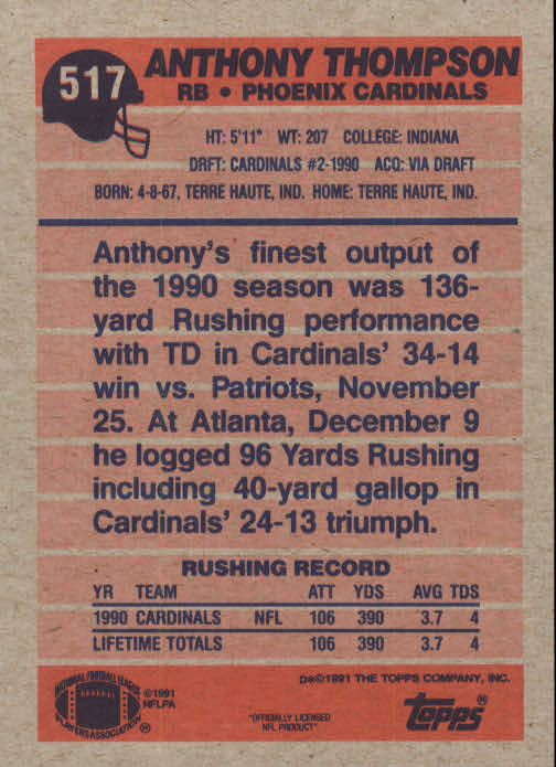 B2566- 1991 Topps Football Cards 501-660 +Inserts -You Pick- 15+ FREE US SHIP - Picture 39 of 343