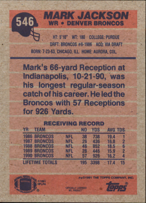1991 Topps #546 Mark Jackson back image