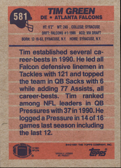 B2566- 1991 Topps Football Cards 501-660 +Inserts -You Pick- 15+ FREE US SHIP - Picture 159 of 343