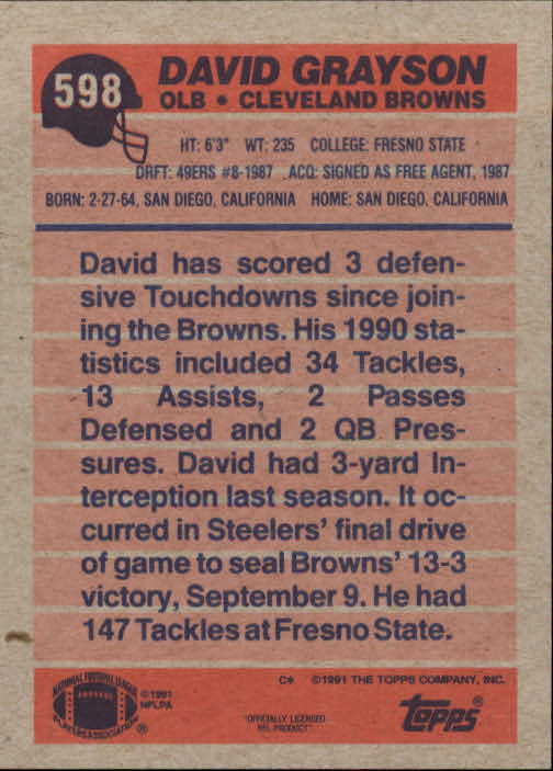 B2566- 1991 Topps Football Cards 501-660 +Inserts -You Pick- 15+ FREE US SHIP - Picture 191 of 343