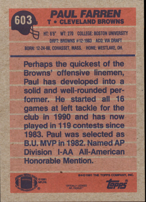 B2566- 1991 Topps Football Cards 501-660 +Inserts -You Pick- 15+ FREE US SHIP - Picture 201 of 343