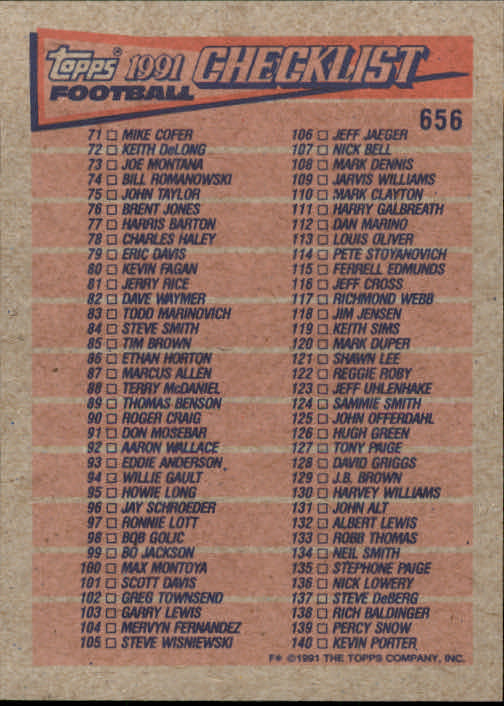 B2566- 1991 Topps Football Cards 501-660 +Inserts -You Pick- 15+ FREE US SHIP - Picture 301 of 343