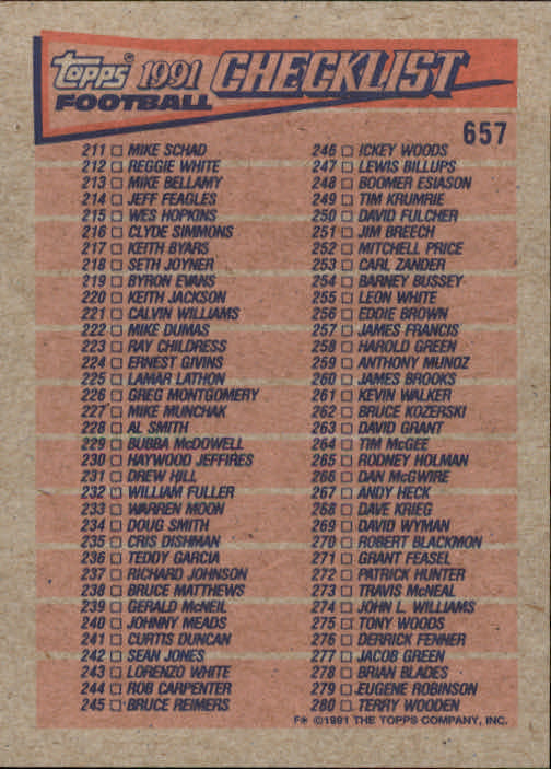 B2566- 1991 Topps Football Cards 501-660 +Inserts -You Pick- 15+ FREE US SHIP - Picture 303 of 343