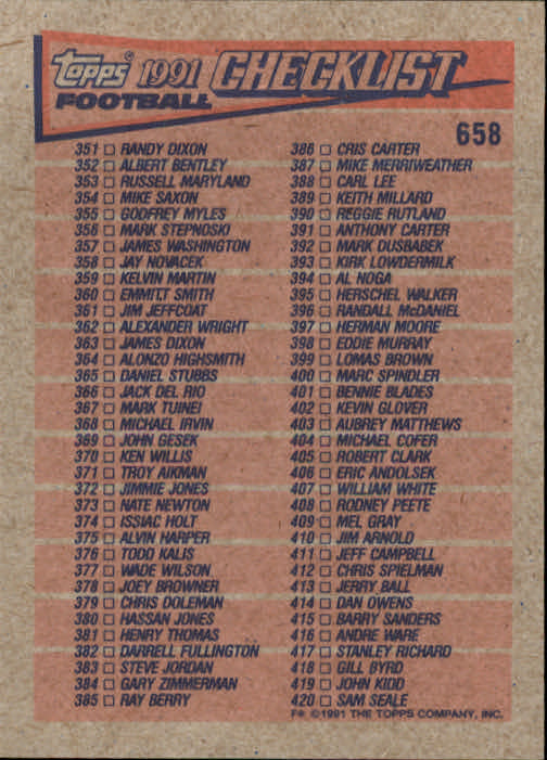 B2566- 1991 Topps Football Cards 501-660 +Inserts -You Pick- 15+ FREE US SHIP - Picture 305 of 343