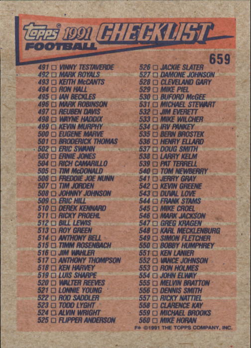 B2566- 1991 Topps Football Cards 501-660 +Inserts -You Pick- 15+ FREE US SHIP - Picture 307 of 343