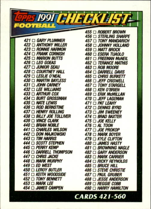 B2566- 1991 Topps Football Cards 501-660 +Inserts -You Pick- 15+ FREE US SHIP - Picture 306 of 343