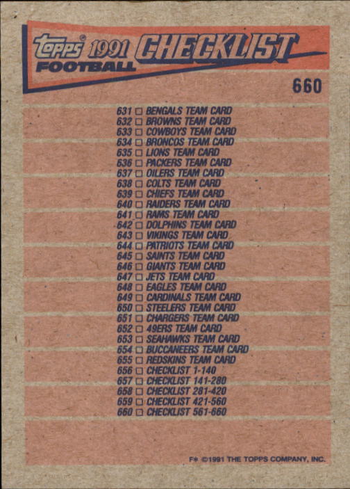 B2566- 1991 Topps Football Cards 501-660 +Inserts -You Pick- 15+ FREE US SHIP - Picture 309 of 343