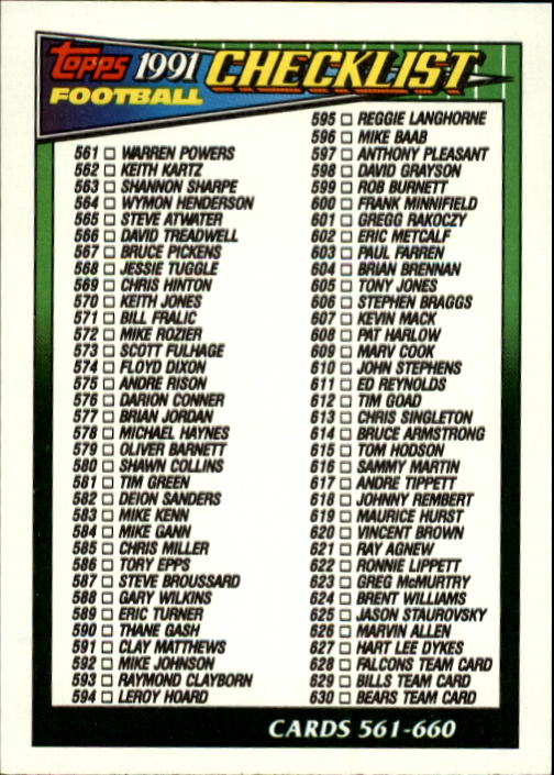 B2566- 1991 Topps Football Cards 501-660 +Inserts -You Pick- 15+ FREE US SHIP - Picture 308 of 343