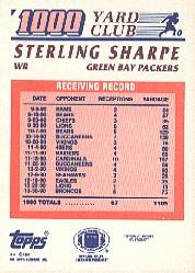 1991 Topps 1000 Yard Club #10 Sterling Sharpe back image