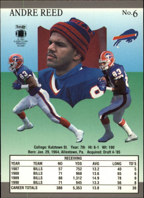 1991 Ultra #6 Andre Reed back image