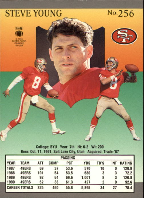 1991 Ultra #256 Steve Young back image