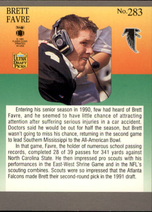 1991 Ultra #283 Brett Favre RC back image