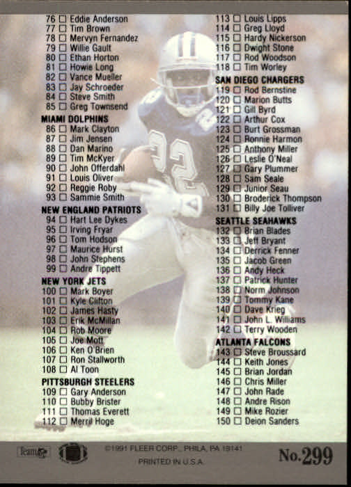 1991 Ultra #299 Checklist Card back image