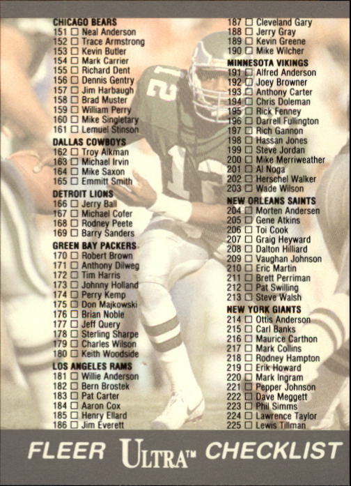 1991 Ultra #300 Checklist Card back image