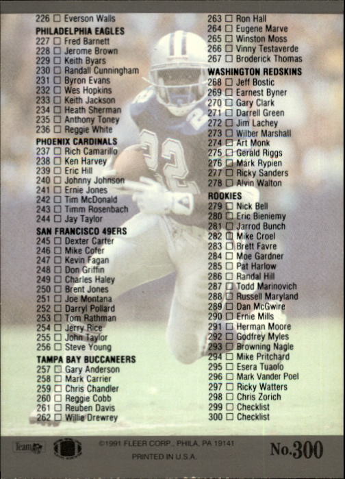 1991 Ultra #300 Checklist Card