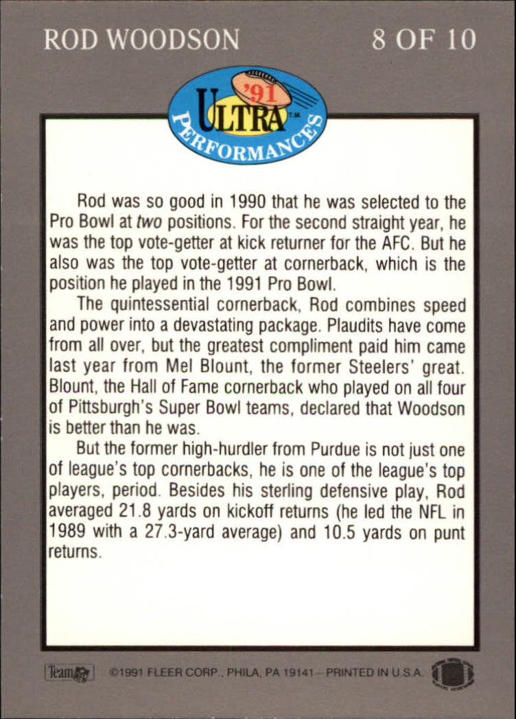 1991 Ultra Performances #8 Rod Woodson back image